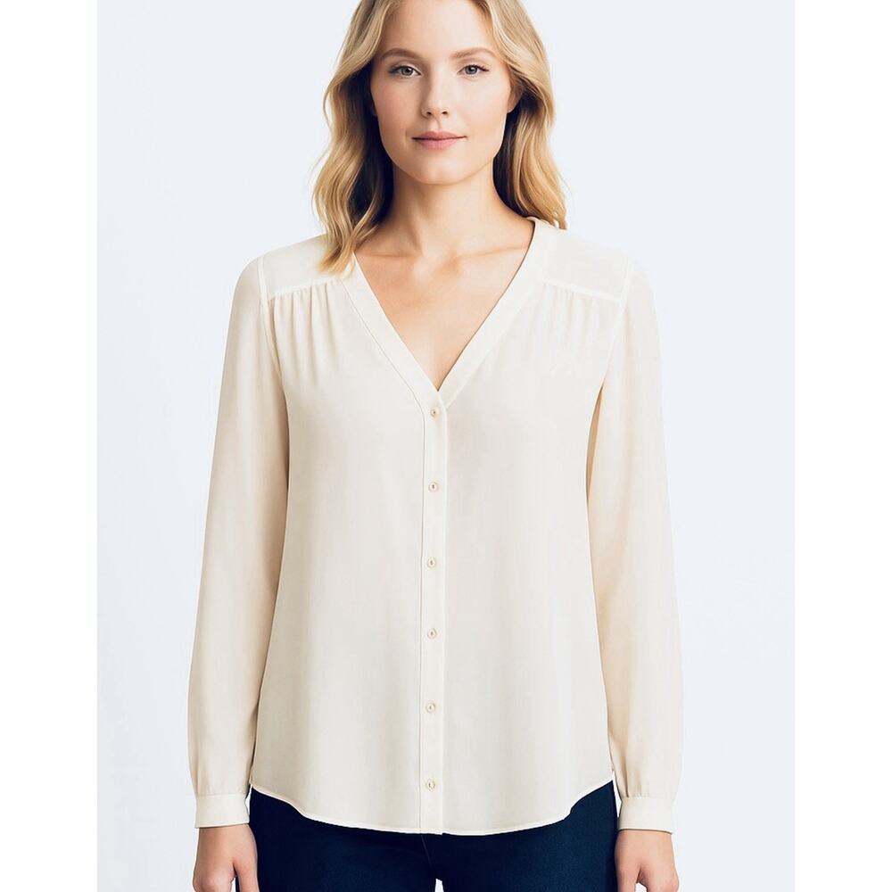 Joie 100% Silk Blouse Women’s S Pullover V-Neck Button Front Ivory Classic